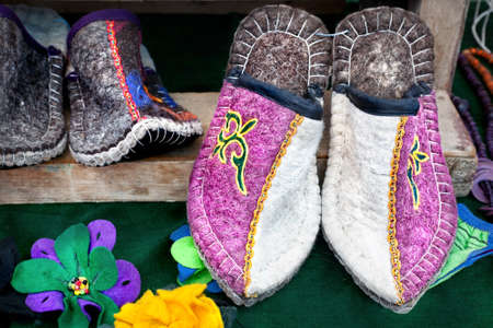 Ethnic slippers at the market in central Asia の写真素材