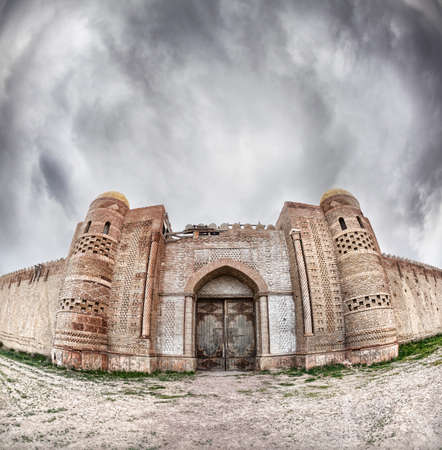 Old Fort at dramatic overcast sky in Kazakhstan