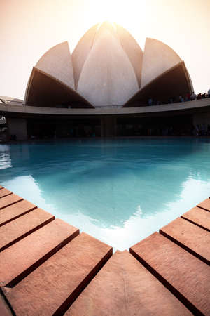 Lotus temple at sunset in New Delhi, Indiaの写真素材