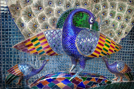 Blue peacock mosaic sculpture in City Palace museum of Udaipur, Rajasthan, Indiaのeditorial素材