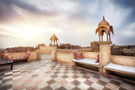 Rooftop restaurant in the hotel of Jaisalmer fort, Rajasthan, Indiaのeditorial素材