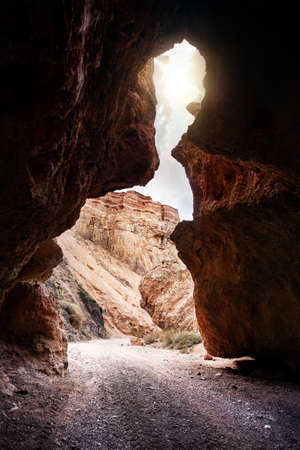 Charyn grand canyon view through the arch in Kazakhstanの写真素材