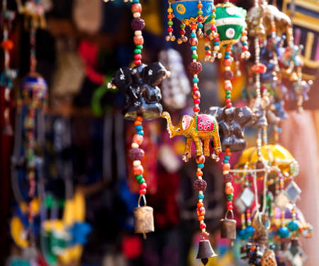 Elephant toys in the shop at Indian market in Goaの写真素材