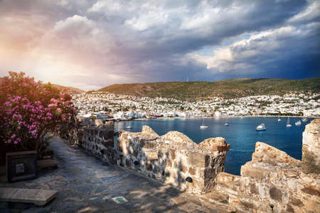 View to the Bay in Aegean Sea from the Wall of Bodrum Castle, Turkeyの写真素材
