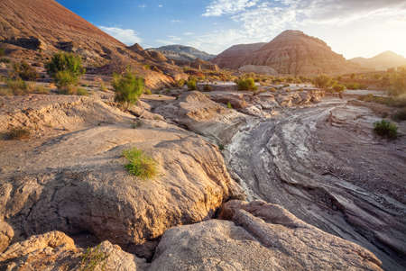 Altyn Emel National Park with Aktau mountains at beautiful sunrise in Kazakhstanの写真素材