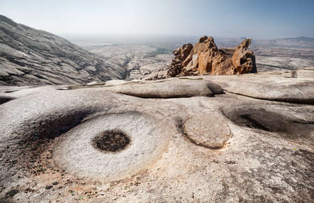 Extinct volcano Bektau Ata in the desert of eastern Kazakhstanの写真素材