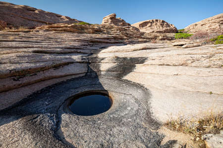 Extinct volcano Bektau Ata in the desert of eastern Kazakhstanの写真素材