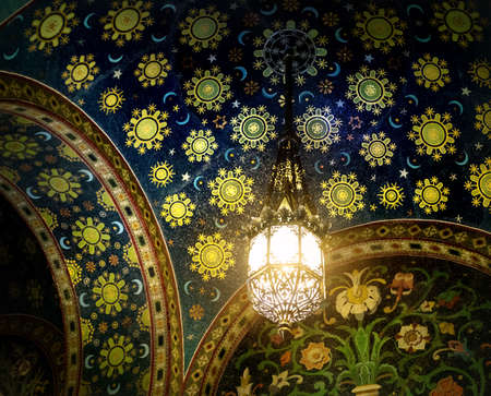 Old styled lantern on the celling of the Church of the Savior on Spilled Blood in Saint Petersburg, Russiaのeditorial素材