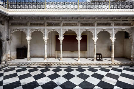 City Palace museum with checkered floor and beautiful architecture in Udaipur, Rajasthan, Indiaのeditorial素材
