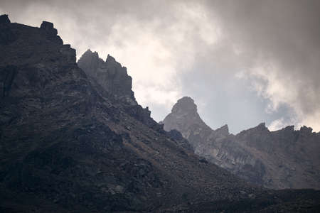 Foggy Rock in the mountain valley at Tien Shan Mountains in Almaty Kazakhstan.の写真素材