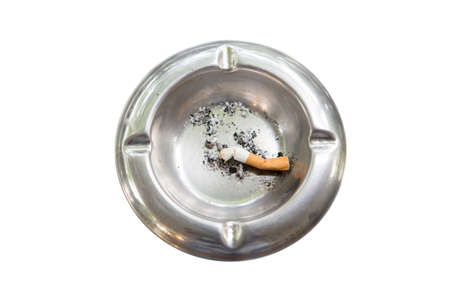 Cigaratte on ashtray with white backgroundの写真素材