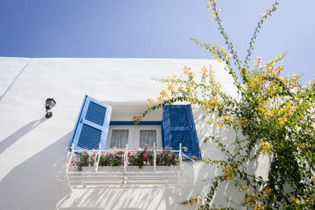 White house with blue window