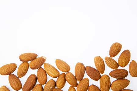 almonds on white backgroundの写真素材