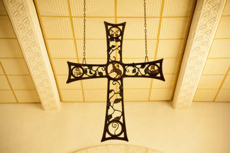 Hanging cross in the churchの写真素材
