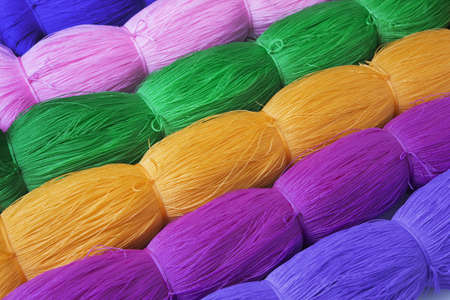 Rolls of colorful polyester rope - close up