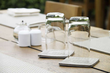 Empty glass on the dining tableの写真素材