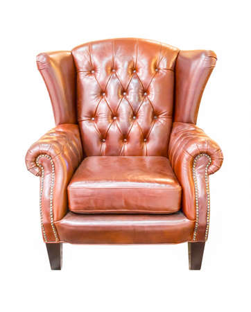 brown vintage armchair isolated on white backgroundの写真素材