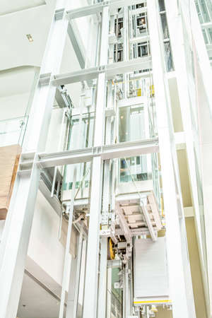 Elevator in a glass building.の写真素材