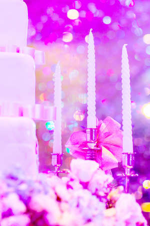 Wedding candlestick with flower decorationの写真素材