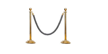 Stainless barricade with grey rope isolate on white backgroundの写真素材