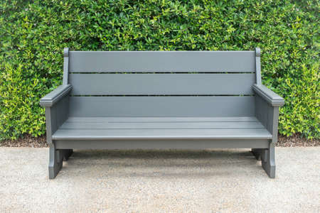 A green bench in a green gardenの写真素材