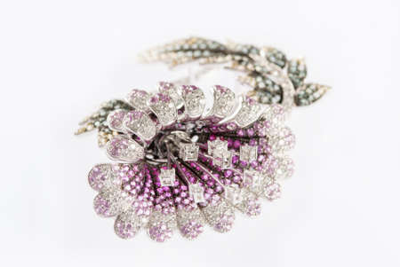 flower brooch on white backgroundの写真素材