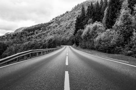 Road perspective black and white colors. Norway.