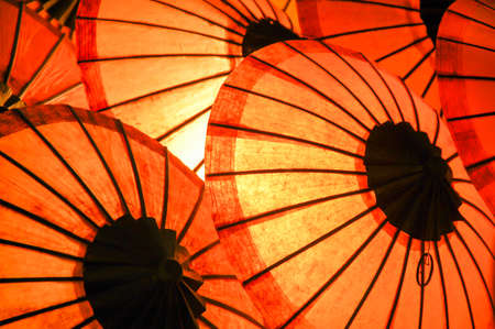 Colorful umbrellas at Laos night marketの写真素材