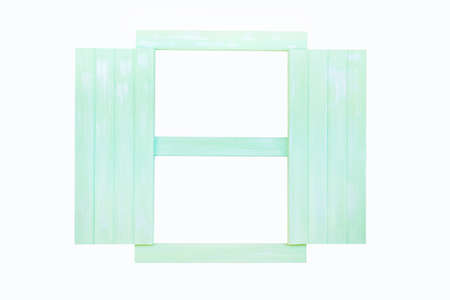 blue Wooden window isolated on white background.の写真素材