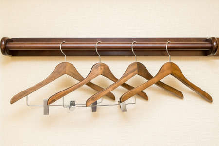 wooden clothes hangersの写真素材