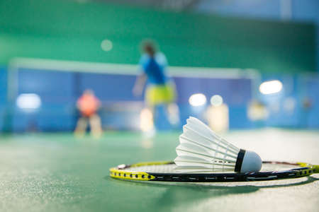 badminton - badminton courts with players competing