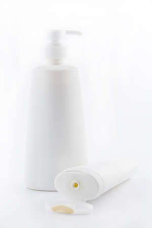Set of Plastic bottle shampoo isolated on white