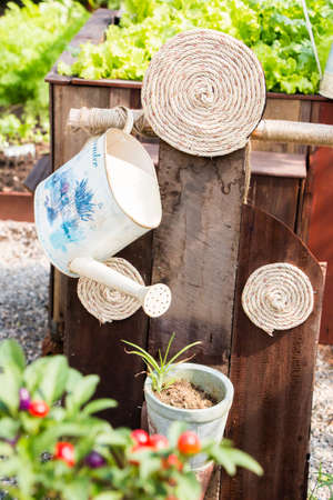 Outdoor gardening tools and flowersの写真素材