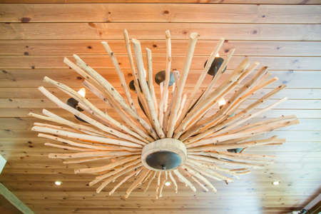 Modern wooden chandelierの写真素材