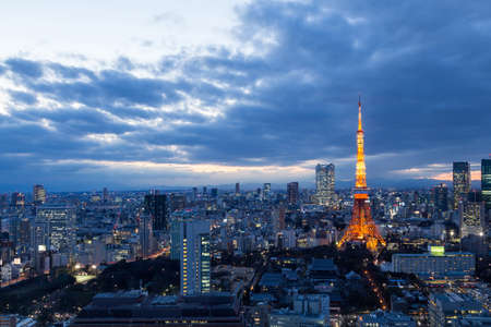 Tokyo, Japan skyline at Tokyo Tower.のeditorial素材
