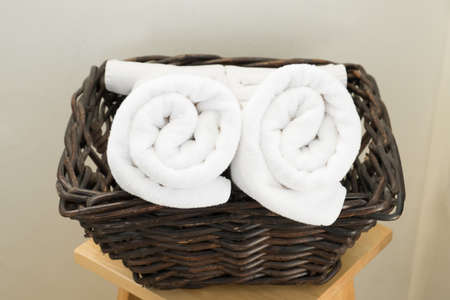 Stacked white spa towelsの写真素材