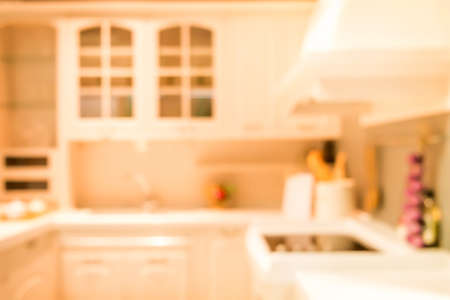 Blurred background,Modern kitchen with bokeh light, vintage filter