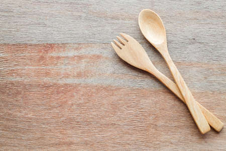 Wooden spoon and forkの写真素材