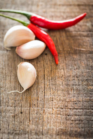 Organic garlic and hot pepperの写真素材
