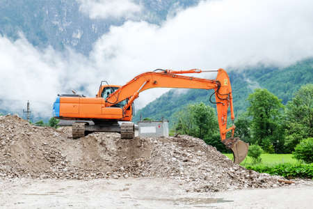 Excavators machine in construction siteの写真素材