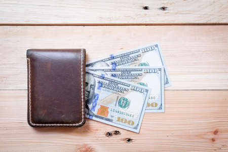 Bank notes with walletの写真素材