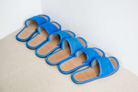 blues slippers in a hotelの写真素材