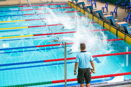 start of a swimming raceのeditorial素材