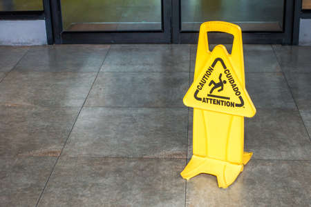 warning sign on floorの写真素材