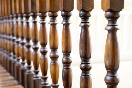 wooden stair railing.の写真素材
