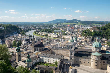 Aerial panoramic view of the historic city of Salzburg with Salzach river, Salzburger Land, Austriaのeditorial素材