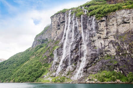 The Seven Sisters Waterfall in Geiranger Fjord, Norwayの写真素材