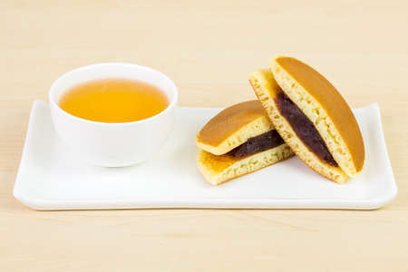 dorayaki with tea, delicious sweets of Japaneseの写真素材