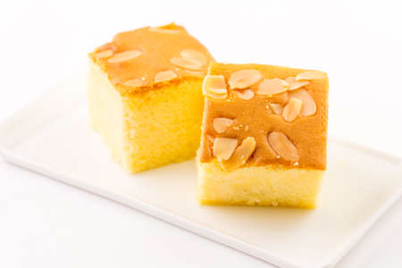 Butter cake on white backgroundの写真素材