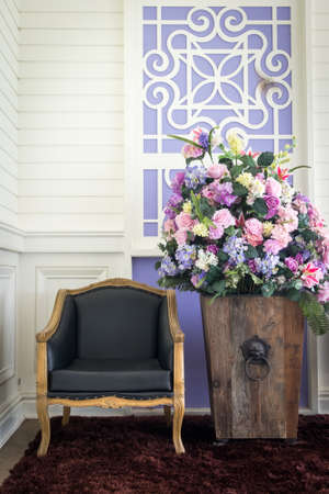 vintage armchair with flower in Hotelのeditorial素材